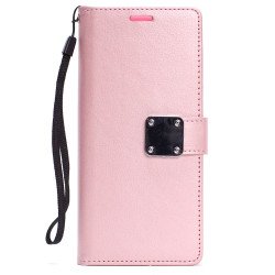Galaxy S8 Multi Pockets Folio Flip Leather Wallet Case with Strap (Rose Gold)